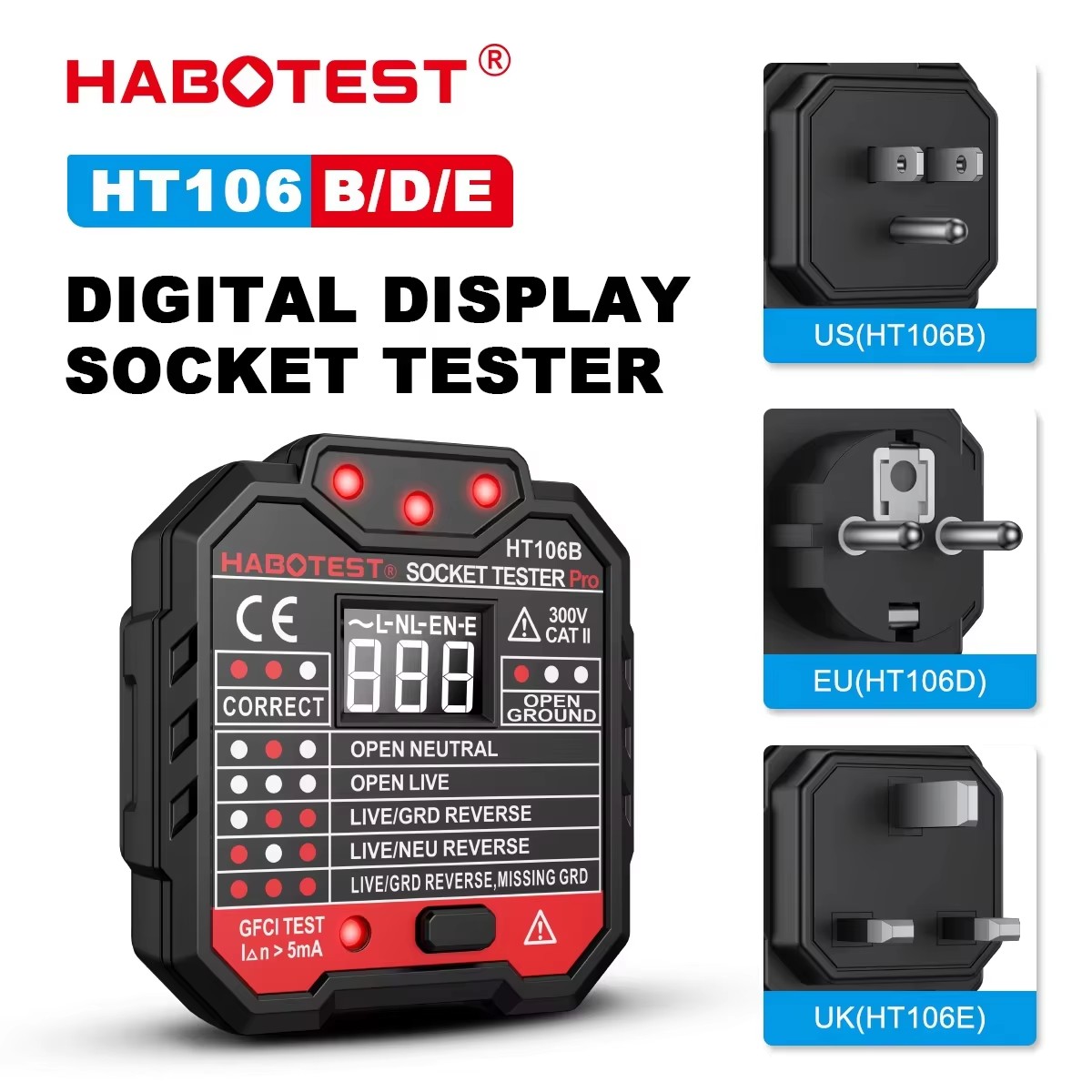Power Tools Uk Review - HT106 เครื่องทดสอบซ็อกเก็ตดิจิตอล Pro แรงดันไฟฟ้า 30mA RCD