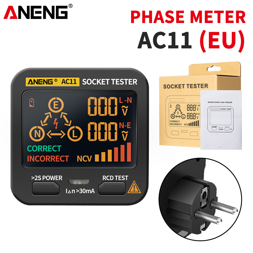 Power Tools Uk Review - เครื่องตรวจสอบปลั๊กไฟ ANENG AC10/AC11 สำหรับปลั๊ก US/EU/UK ตรวจสอบสายดิน