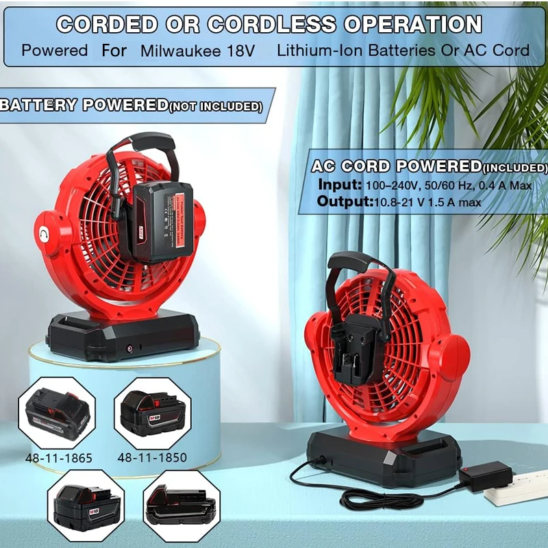 Power Tools For Construction - พัดลมไร้สายสําหรับ Milwaukee 18V Li-Ion แบตเตอรี่แบบพกพาก่อสร้าง Camping