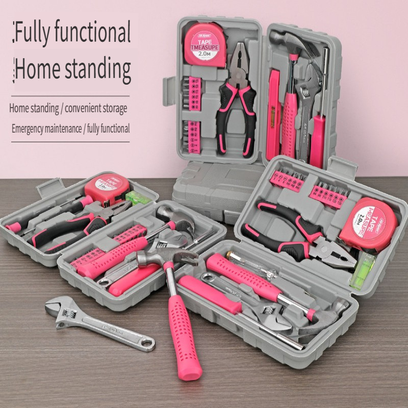 Power Tools Plumbing - ชุดเครื่องมือ DIY สีชมพู 13 ชิ้น พร้อมปากกาไฟฟ้าและเหล็ก